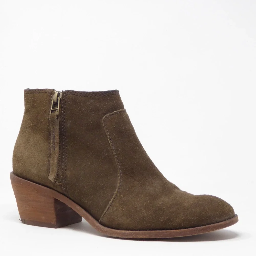 Madewell Janice Womens Ankle Boots Brown Suede Side Zip Block Heel 8
